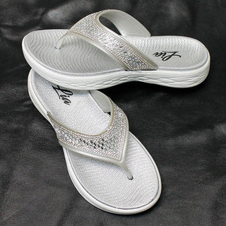 Silver & White Bling Rhinestone Flip Flops for Women #FF3202CRY-WHT