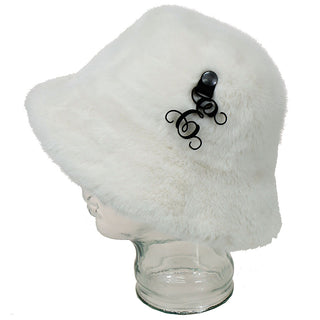 Personalized Super Soft Faux Fur White Bucket Hat with Custom Initial #HFUR114WHT-ACK