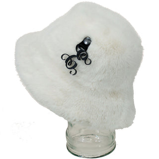 Personalized Super Soft Faux Fur White Bucket Hat with Custom Initial #HFUR114WHT-ACK
