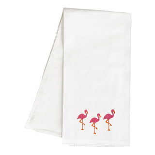 Embroidered Triple Flamingo Hand Towel Coastal Kitchen Decor #HPHT-3FLAM
