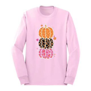 Leopard Pumpkin Long Sleeve Shirt Pink Fall Halloween Graphic Shirt #HPLS-PUM23
