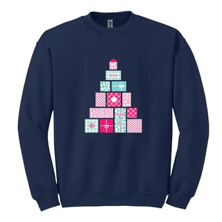 Christmas Present Tree Sweatshirt Navy Holiday Gift Box Crewneck #HPSW-PKPRES