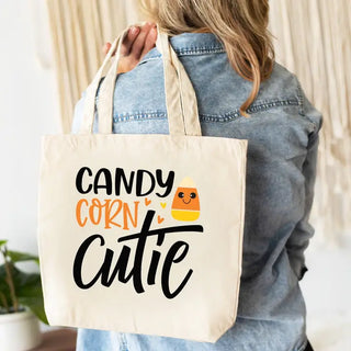 Candy Corn Cutie Canvas Tote Halloween Trick or Treat Bag #HPT2515-CANDY