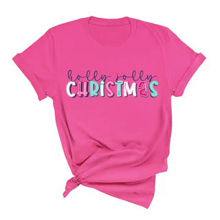 Holly Jolly Christmas Shirt Colorful Holiday Graphic Tee for Women #HPTS-HOLLY