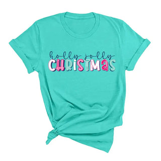 Holly Jolly Christmas Shirt Colorful Holiday Graphic Tee for Women #HPTS-HOLLY