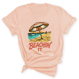 Beachin' It Orange Umbrella Racerback T-Shirt, Women's Shirt #HPTS43-BEACHINO