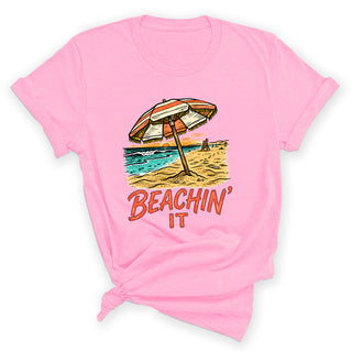 Beachin' It Orange Umbrella Racerback T-Shirt, Women's Shirt #HPTS43-BEACHINO