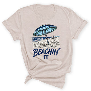 Beachin' It Blue Umbrella T-Shirt, Women's Beach Shirt #HPTS43-BEACHINU