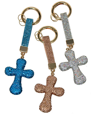 Bling Christian Cross Keychain Bag Charm Gift #KC3CRY-CROSS