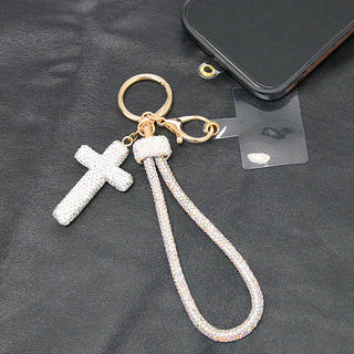 Silver Bling Keychain and Phone Wristlet with Silver Cross Charm #KCPW1423-CROSS