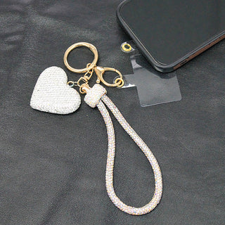 Silver Bling Keychain and Phone Wristlet with Silver Heart Charm #KCPW1423-SHRT
