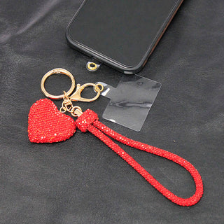 Red Bling Keychain and Phone Wristlet with Red Heart Charm #KCPW1423-REDHRT
