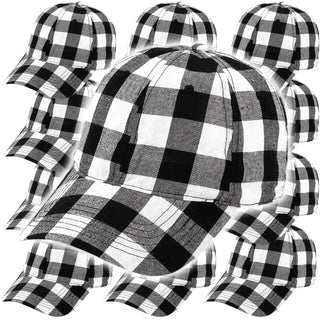 12 PC - Black & White Buffalo Check Baseball Cap #M190VL-BLKCHECK12