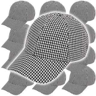12 PC - Black & White Houndstooth Baseball Cap #M190VL-HOUNDS12
