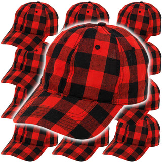 12 PC - Red Check Flannel Print Baseball Cap #M190VL-REDCH12