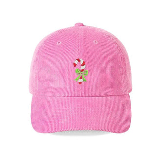 Candy Cane Embroidered Corduroy Christmas Hat Baseball Cap Women #M193VL-CORD-CCANE