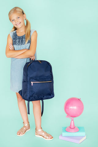 Navy Charlie Backpack Cute School Travel Water Resistant Book Bag - Blank #M364VL-NAVY