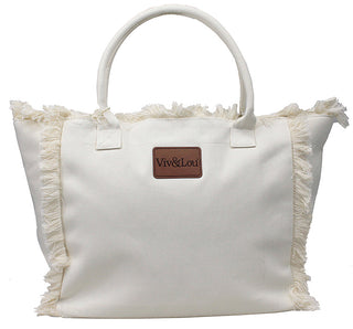 Viv&Lou® White Heavy Cotton Fringed Tote #M4258FW-VLN