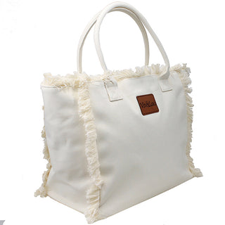 Viv&Lou® White Heavy Cotton Fringed Tote #M4258FW-VLN