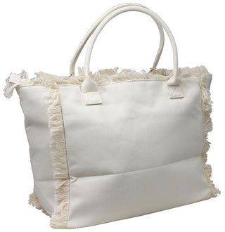 Viv&Lou® White Heavy Cotton Fringed Tote #M4258FW-VLN