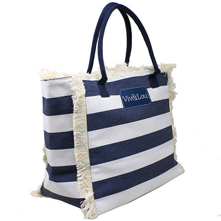 Viv&Lou® Navy Striped Cotton Fringed Tote #M4265WU-VLU