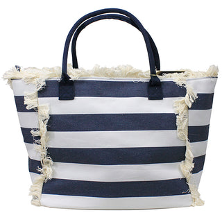 Viv&Lou® Navy Striped Cotton Fringed Tote #M4265WU-VLU