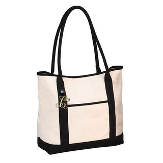 Black Canvas Tote Bag for Women Personalized with Gold Acrylic Vine Initial #M733BLK-GOLD