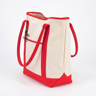 Red Trim Canvas Tote Bag for Women Personalized with an Acrylic Vine Initial #M733RED-BLACK