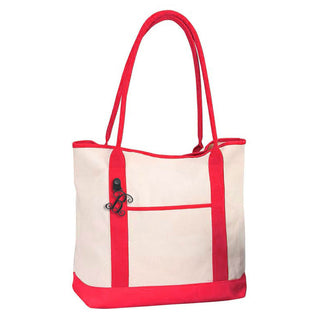 Red Trim Canvas Tote Bag for Women Personalized with an Acrylic Vine Initial #M733RED-BLACK