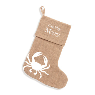 Coastal Crab Burlap Christmas Stocking Personalized Holiday Decor #M900VL-CRAB