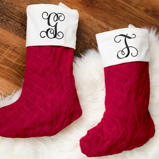 Red Velvet Christmas Personalized Monogram Holiday Stocking with Acrylic Initial #M917VL-RDVEL