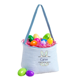 Mint Bunny Feet - Blue Striped Seersucker Bucket Tote #M955SSU-P-MINTFEET