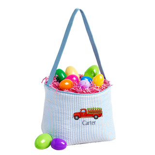 Carrot Truck - Blue Striped Seersucker Bucket Tote #M955SSU-P-TRUCK