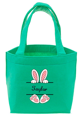 Pink Bunny Feet - Personalized Felt Easter Tote #M959VL-PINKFEET-P