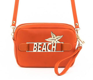 Viv&Lou® Orange Crossbody Vegan Leather Purse with Snap off Acrylic Panel #MG525-ORG