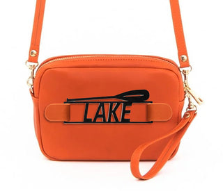 Viv&Lou® Orange Crossbody Vegan Leather Purse with Snap off Acrylic Panel #MG525-ORG