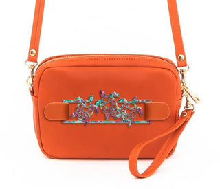 Viv&Lou® Orange Crossbody Vegan Leather Purse with Snap off Acrylic Panel #MG525-ORG