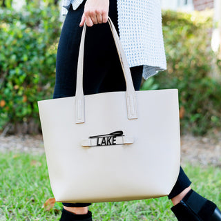 Large Taupe Tote with Snap off Acrylic Panel Everyday Handbag #MG892T
