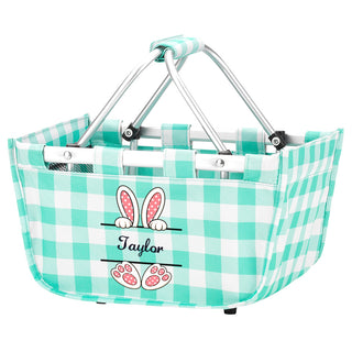 Pink Bunny Feet - Personalized Mint Check Mini Market Tote #MTVLMC-PINKFEET-P