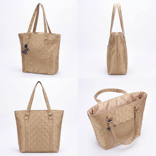Gold Satin Quilted Fashion Tote Shoulder Bag with Black Acrylic Vine Initial #P458GOLD-ADK