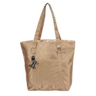 Gold Satin Quilted Fashion Tote Shoulder Bag with Black Acrylic Vine Initial #P458GOLD-ADK
