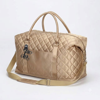 Gold Satin Quilted Fashion Duffle Bag with Gold Acrylic Vine Initial #P473XGOLD-ACK
