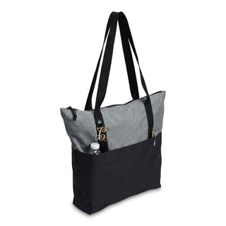 Lightweight Black & Gray Tote Shoulder Bag with Gold Acrylic Vine Initial #P858BLK-ACG