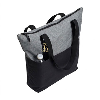 Lightweight Black & Gray Tote Shoulder Bag with Gold Acrylic Vine Initial #P858BLK-ACG