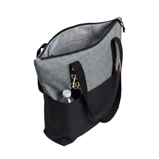 Lightweight Black & Gray Tote Shoulder Bag with Gold Acrylic Vine Initial #P858BLK-ACG