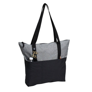 Lightweight Black & Gray Tote Shoulder Bag with Gold Acrylic Vine Initial #P858BLK-ACG