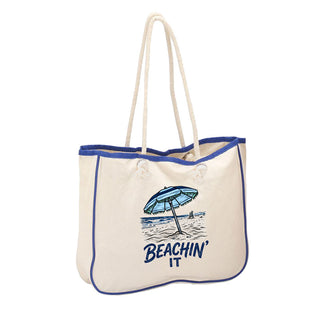 Beachin' It Blue Umbrella Harbor Rope Bag Canvas Caryall Tote #P890WU-BEACHINU