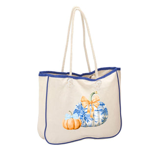 Chinoiserie Pumpkins Harbor Rope Bag Canvas Caryall Tote #P890WU-CHPUM
