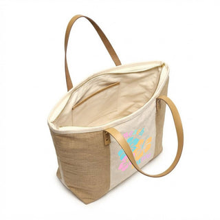 Beach Bum Hibiscus Canvas & Jute Zippered Carryall Tote Bag #P893JUTE-BBUM