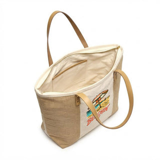 Beachin It Orange Umbrella Canvas & Jute Zippered Carryall Tote Bag #P893JUTE-BEACHINORG